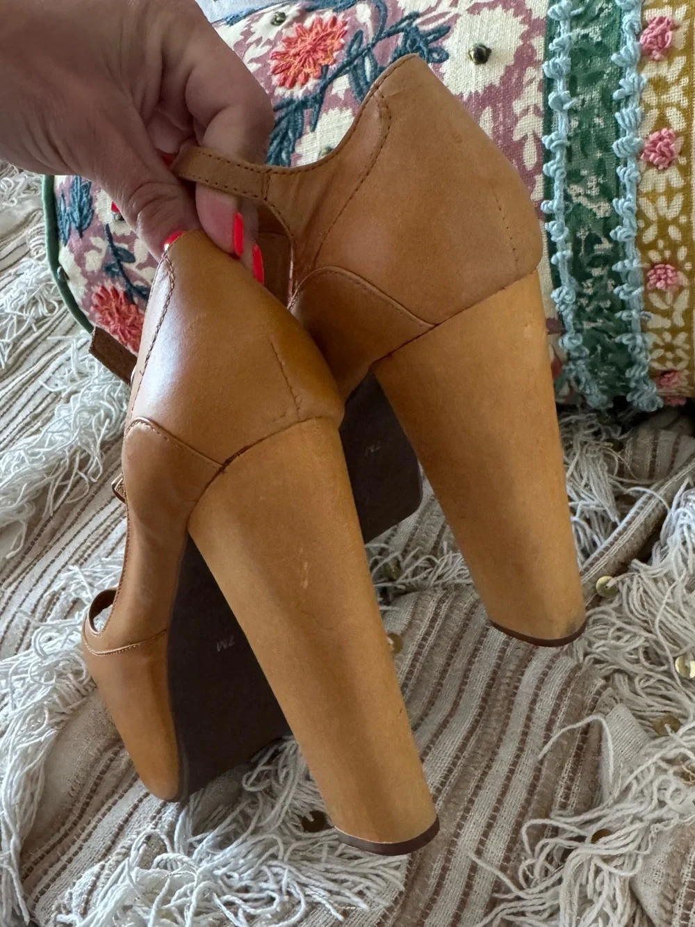 Jeffrey Campbell Tan Leather Platform Mary Jane Heels